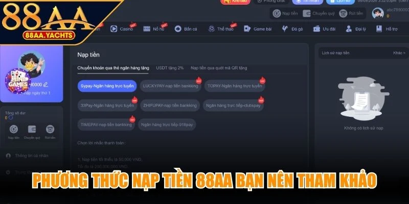 Phương thức nạp tiền 88AA bạn nên tham khảo