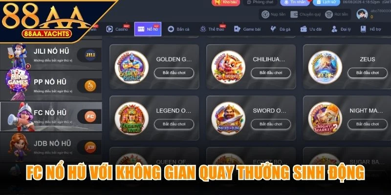 FC nổ hũ với không gian quay thưởng sinh động